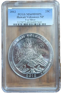 2012 Hawaii Volcanoes ATB 5 OZ "25C". PCGS MS69 DMPL. Tough Date Silver Quarter. - Picture 1 of 2