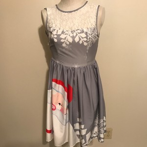 Gray/Silver Santa Sleeveless Dress Size Small side zipper lace bodice full skirt