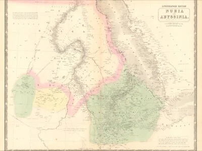 1845 年努比亚和阿比西尼亚地图 A.K. 出品 Johnston ~ 25.8 英寸 x 21.2 英寸古董粉彩 — 第 1/4 张图片