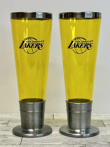 Los Angeles Lakers LOT x 2 - 9" Drink Beer Cup Glasses Chalice NBA Championship Cover