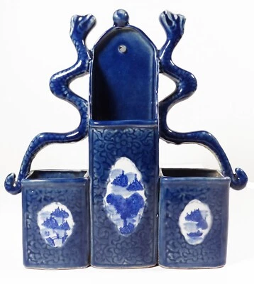 ANTIGUO SOPORTE PARA PALILLO TRIPLE DRAGÓN AZUL CHINO DOBLE MUY ESCASO 7-544* Foto 1 de 4