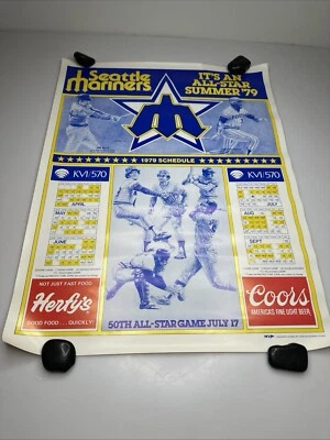 1979 Seattle Mariners Schedule Poster great advertising Coors Hefty 50th allstar - Image 1 of 4