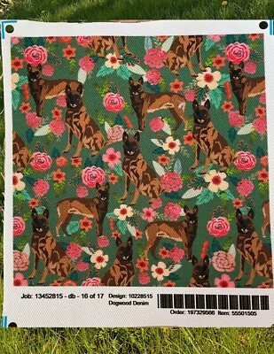 Denim Dogwood: Imperial Swatch 8 pulgadas cuadrado belga Malinois floral talla grande Tela Foto 1 de 4