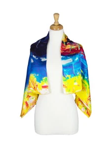 Abstract Scenic Mulberry Silk Stole Women Square Scarf - Picture 1 of 5
