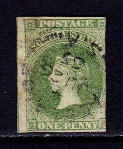AUSTRALIA DEL SUR — SCOTT 5 — 1858 1d amarillo profundo verde emisión QV — USADO — SCV $625 - Imagen 1 de 2