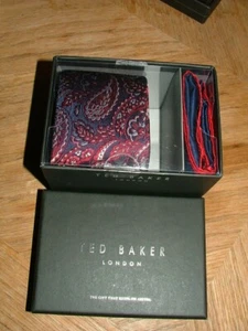 NEW WT $115 TED BAKER LONDON TIE & POCKET SQUARE 100%SILK RED PAISLEY #1TS - Picture 1 of 4