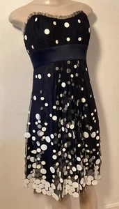 Badgley Mishka Strapless Party Dress Navy Polka Dot Embellished 4 EUC - Picture 1 of 9