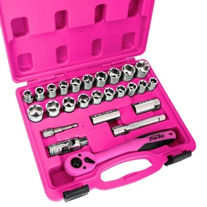 Juego de enchufes de accionamiento de 26 piezas de 1/2 pulgada, resistente, rosa - Imagen 1 de 10