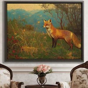 Fox Wildlife Canvas Print Oil Painting Rustic Wall Art Framed Scenic Decor - Picture 1 of 9