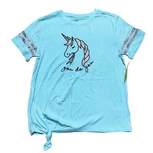 Rumi & Ryder Girls Size L (12-14) Blue Unicorn Tie Knot Glitter T-Shirt Top -NWT - Picture 1 of 5