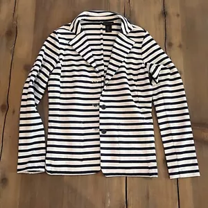 Tahari Stretch Strick Blazer Cardigan dunkelblau gestreift maritim Büro Small - Bild 1 von 4
