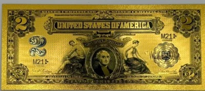 1899 $2 Silver Certificate George Washington Novelty Gold Banknote Free Shipping - Image 1 of 2