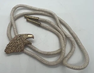Cuerda blanca y cabeza de pájaro dorada águila calva vintage bolo dorada D3 - Imagen 1 de 4