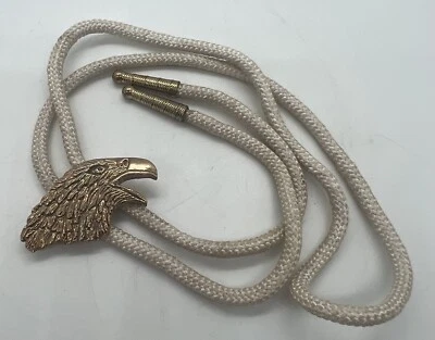 Винтажный Bolo галстук Золотой Лысый Орел Белая Веревка и Золотая Голова Птицы D3 - Изображение 1 из 4