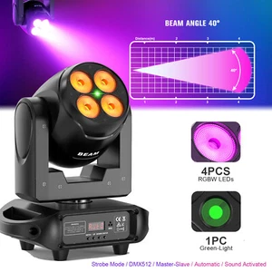 4 LED Laser Moving Head Beam Wash 200W Bühnenlicht DMX RGBW Halloween Party Show - Bild 1 von 11