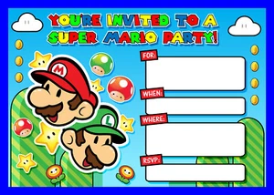 Super Mario Einladungen Geburtstag Party Einladungen - A5 - KOSTENLOSE LIEFERUNG AM NÄCHSTEN TAG - Bild 1 von 1