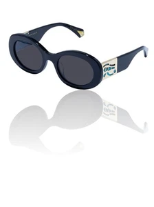 Camilla Desert Sandstorm Sunglasses | Black Acetate, Oval, Grey Mono Lenses - Picture 1 of 5