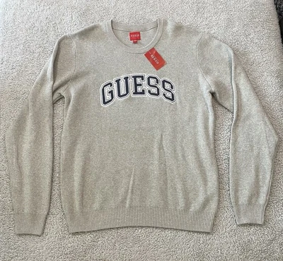 GUESS Los Angeles Mens Crew Neck Sweater Grey College Logo Light Heather L NWT - Image 1 of 4