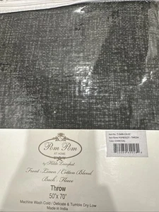 Pom Pom At Home Linen Cotton & Fleece Humboldt Throw Blanket Charcoal Gray New - Picture 1 of 6