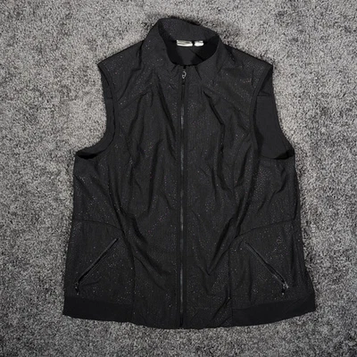 Chaleco Zenergy by Chico's Cremallera Completa Para Mujer 3 Micro Cuentas Negro Cuello Simulado Elástico Foto 1 de 4