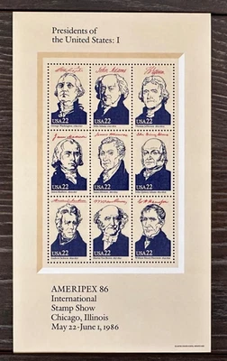US Scott # 2216 - 2219 AMERIPEX 86 Presidents Set of 4 Mini Sheets 22 Cent MNH - Image 1 of 4