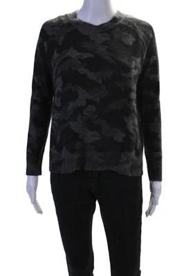 27 英里女式羊绒迷彩印花套衫毛衣上衣黑色 XS 码 — 第 1/4 张图片
