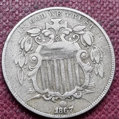 1867 Shield Nickel 5c Better Grade VF with Big Die Breaks  #94323 - Image 1 of 2