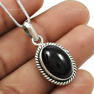 Oval Black Onyx Gemstone Sterling Silver Sister Root Chakra New Pendant Jewelry - Picture 1 of 8