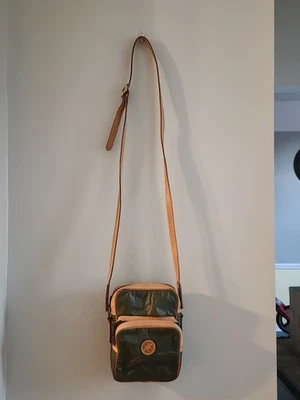 Bandolera trasera vintage Hunting World de nailon de cuero verde y tostado Foto 1 de 4