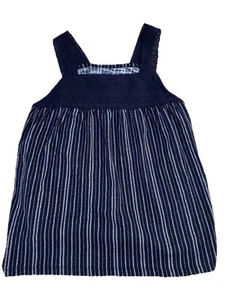 Old Navy Girls Sleeveless Navy Blue Stripe Square Neck Cutwork Jersey Top 10-12 - Picture 1 of 6