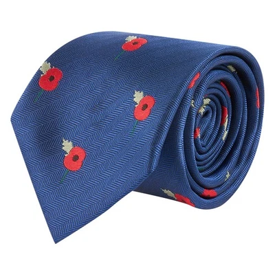Poppy Navy Blue Herringbone Embroidered Tie - Image 1 of 2