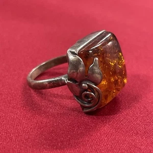Sterling Silver 925 & Amber Large Square Ring Size 9.5 - Picture 1 of 8