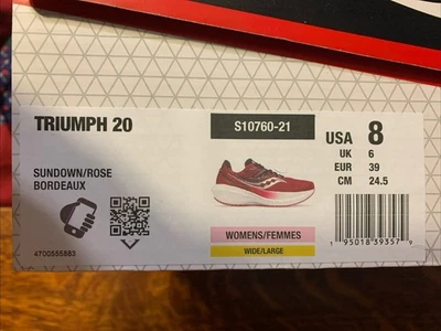 Saucony Women's Triumph 20 Running Shoes Size 8 Wide. Sundown / Rose. New In Box - Image 1 of 2