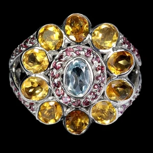 925 Sterling Silver Ring Oval Aquamarine Citrine Rhodolite Gemstone Jewelry 9 - Picture 1 of 13