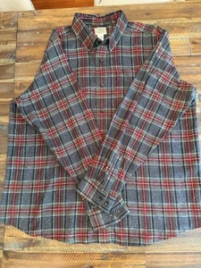 LL Bean Men’s Soft Brushed Flannel Traditional Fit Gray/Red  Plaid Sz XL - Picture 1 of 9