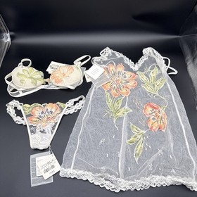 NWT Vintage La Perla Caresse Floral Embroidered Mesh Lingerie Set