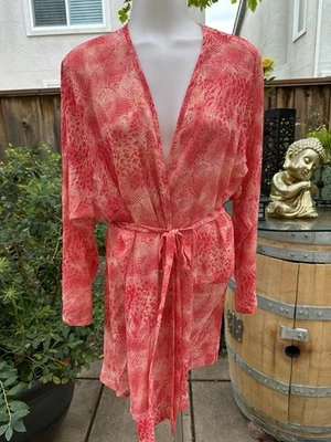 Victoria's Secret Salon Pink Snake Design Sheer Robe Cover-Up Kimono One Size - Image 1 of 4