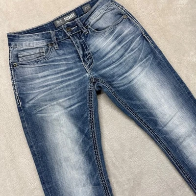 BKE Jeans Mens 27S Short Blue Carter Straight Leg Dark Wash Whiskered Preppy - Image 1 of 4