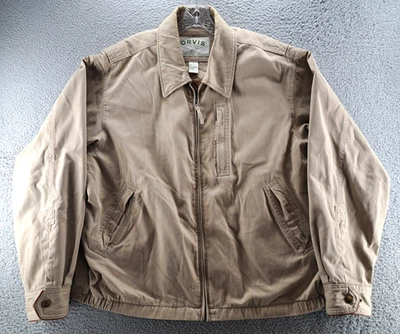 Orvis Rugged Heritage Field Jacket Mens XL Beige Leather Trim Full Zip Outdoor - Image 1 of 4