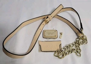Michael Kors Beige Leather Replacement Strap Brown Rim Gold Chain Crossbody 34L - Picture 1 of 14