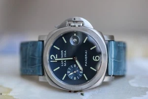 Panerai Luminor Marina PAM0070 - 40 mm acero inoxidable - correa de cuero azul/gris - Imagen 1 de 11