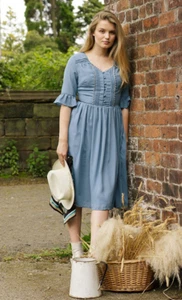 Lindy Bop Tea Dress Blue Vintage Retro Day Dress Size 8 RRP £42 - Picture 1 of 3