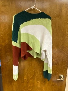 Women "L.A. Hearts" Cropped green, lime,green white pullover sweater .Size L - Picture 1 of 2