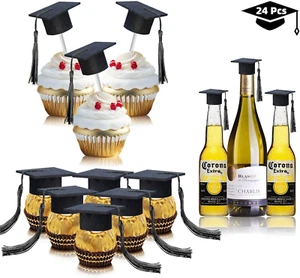Mini Graduation Caps Decorations, 24 Pcs Small Black Grad Hats with Tassels Clas - Picture 1 of 12