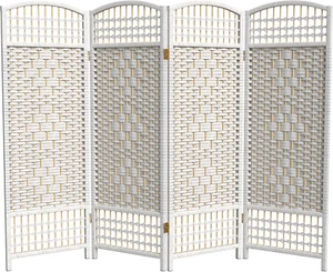 4 Ft. Short Fiber Weave Folding Screen - White - 4 Panels - Picture 1 of 6