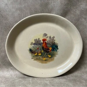 "Piastra ovale Homer Laughlin Cina pollo e gallo 10"" x 9" - Foto 1 di 5