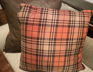 Storehouse Fall Autumn Orange Plaid and Leather Throw Pillows 20"  Great Conditi - Picture 1 of 15