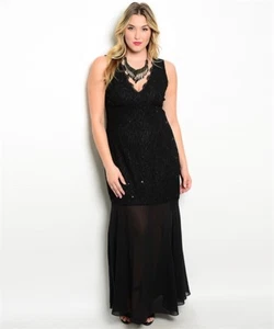 Womens Plus Size Black Lace Maxi Dress Gown 1XL Sleeveless - Picture 1 of 2
