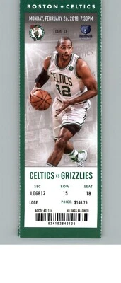 Boleto completo Memphis Grizzlies vs Boston Celtics 26/02/2018 - Al Horford Foto 1 de 2