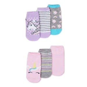 Wonder Nation (Small 6-10.5) Girls Pretty Unicorn Pink Purple No Show Socks - Picture 1 of 3